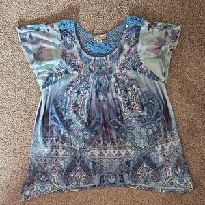 Elegant Blue Paisley Blouse
